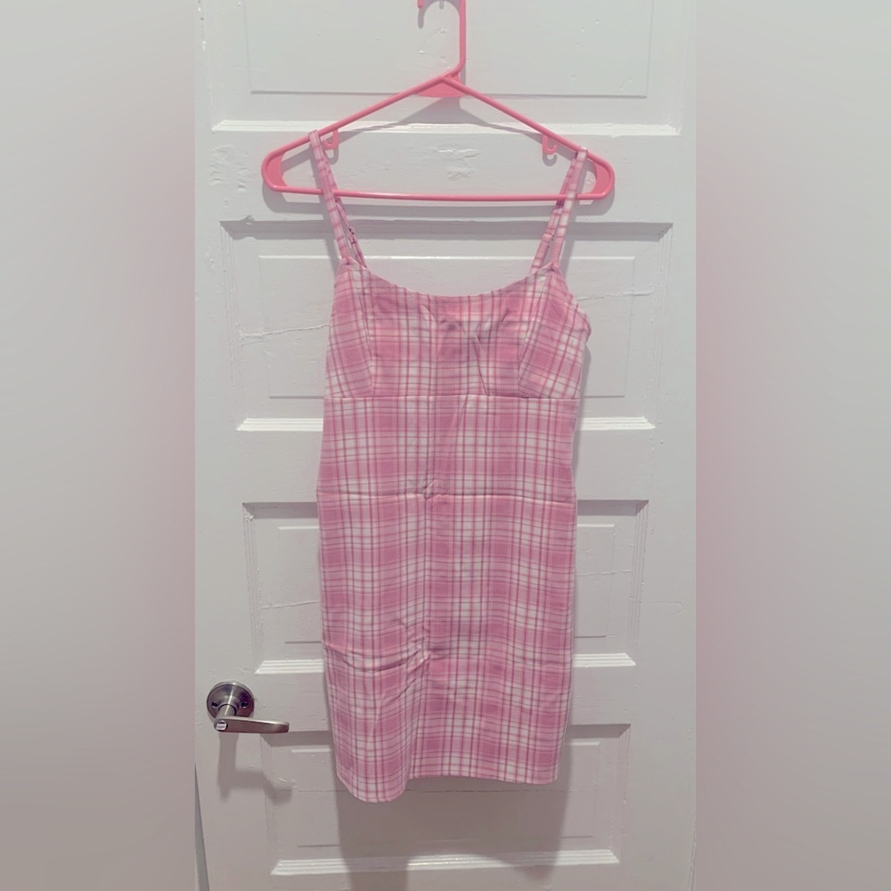 Brandy Melville Pink Plaid Sleeveless Dress